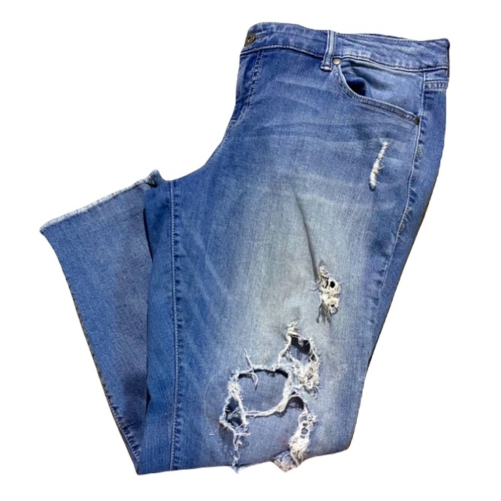 Torrid Distressed Boyfriend Jean - Medium Blue Wash - Ripped / Destroyed - sz 16